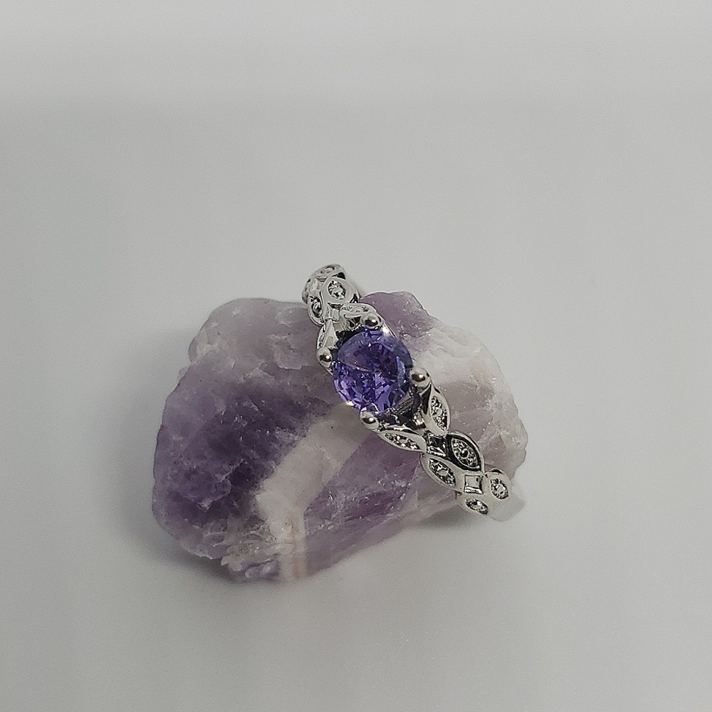 Purple crystal silver ring